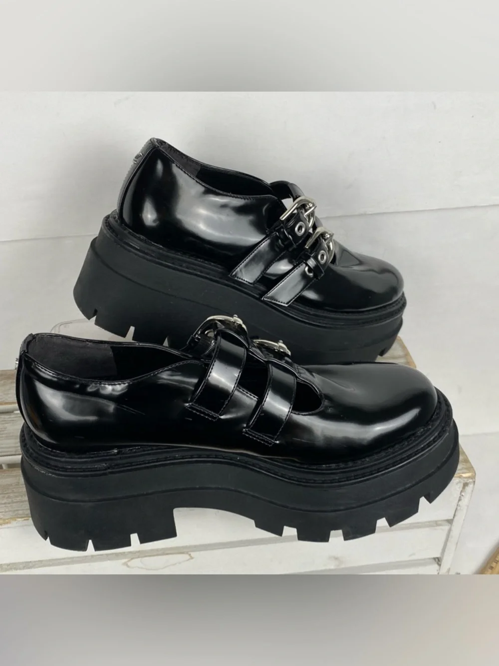 Circus NY Sam Edelman Bryce Black Chunky platform Mary Jane Shoe Loafers Sz 7.5
